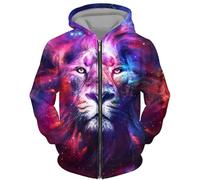 FCMWLKEJI Kapuzenpullover mit Tiermotiven, Tiger, Löwe, 3D-Druck, für Herren und Damen, mit Reißverschluss, übergroßes Tiermuster, Sweatshirt, Streetwear, Jacke, Mantel, Ghc2420117, L