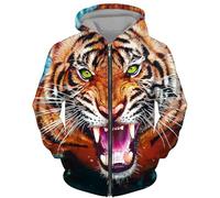 FCMWLKEJI Kapuzenpullover mit Tiermotiven, Tiger, Löwe, 3D-Druck, für Herren und Damen, mit Reißverschluss, übergroßes Tiermuster, Sweatshirt, Streetwear, Jacke, Mantel, Ghc2420113, S