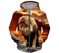 FCMWLKEJI Kapuzenpullover mit Tiermotiven, Tiger, Löwe, 3D-Druck, für Herren und Damen, mit Reißverschluss, übergroßes Tiermuster, Sweatshirt, Streetwear, Jacke, Mantel, Ghc2420119, XXL