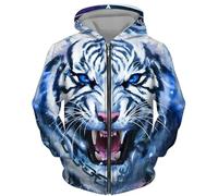 FCMWLKEJI Kapuzenpullover mit Tiermotiven, Tiger, Löwe, 3D-Druck, für Herren und Damen, mit Reißverschluss, übergroßes Tiermuster, Sweatshirt, Streetwear, Jacke, Mantel, Ghc242011a, S