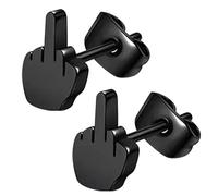 Fc'Noqgn 2er-Set Edelstahl-Ohrstecker Mittelfinger Stretch-Ohrringe Silber Gold Schwarz Punk Biker Damen Herren