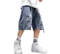 FCOOLYEET Herren-Denim-Cargo-Shorts, Y2k, Cargo-Jorts, Jeans, elastische Taille, Bermuda-Jeans-Shorts für Damen, Blau, Klein