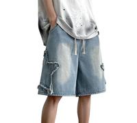 FCOOLYEET Mens Baggy Jean Shorts Y2k Hip Hop Cargo Pants Jorts Loose Fit Long Denim Shorts Streetwear