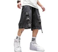 FCOOLYEET Mens Baggy Jean Shorts Y2k Hip Hop Cargo Pants Jorts Loose Fit Long Denim Shorts Streetwear