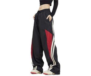 FCOOLYEET Y2k Trainingshose für Damen, Y2K, weites Bein, Gothic-Fallschirmhose für Damen, A#rot, S
