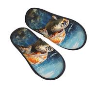FCTVASDM Hausschuhe für Damen und Herren, Schildkröte, zum Schwimmen im Meer, für drinnen und draußen, flauschige Hausschuhe, Slipper, Memory-Schaum-Hausschuhe, Schwarz , Medium