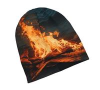 FCTVASDM Warme Slouchy-Beanie-Mütze für Damen und Herren, Wintermütze, Feuer am Meer, Strickmütze, Totenkopfmütze, lässiger Pullover, Schwarz, Schwarz , Einheitsgröße