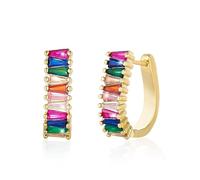 FDEETY 1 Paar Rechteckige Regenbogen Creolen Ohrringe Edelstahl Schmuck Damen Huggie Ohrstecker 14k Vergoldet Bunt Kristall Ohrhänger