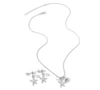 FDEETY 2 Stück Damenschmuck Set Edelstahl Damen Seestern Muschel Anhänger Halskette Ohrringe Set Stilvolles Design Premium Textur für Jeden Tag Urlaub（Silber）