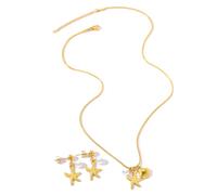 FDEETY 2 Stück Damenschmuck Set Edelstahl Damen Seestern Muschel Anhänger Halskette Ohrringe Set Stilvolles Design Premium Textur für Jeden Tag Urlaub（Gold）