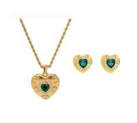 FDEETY 2 Stück Herzförmiger Edelstein Schmuckset Halskette Ohrringe Damenset Kristall Anhänger Kette Ohrstecker Juwelenkollektion