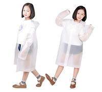 FDEETY 2 Stück Kinder Regenponcho Wasserdicht, EVA Wiederverwendbar Regenmäntel mit Kapuze, Unisex Kinder Regencape Regenschutz für Outdoor Radfahren Wandern Camping (Durchsichtig)