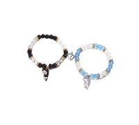 FDEETY 2 Stück Pärchen Armband Partnerarmbänder Magnetische Herzförmige Katze Anhänger Partner Armbänder Perlen Freundschaftsarmbänder Blau + Gelb