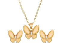 FDEETY 2 Stück Schmetterling Schmuckset Halskette Ohrringe Anhänger Kette Damen Schmuck Accessoires Eleganter Schmuck