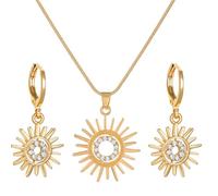 FDEETY 2 Stück Sonnenblume Schmuckset Halskette Ohrringe Kristall Anhänger Strahlend Elegant Damenmode Schmuck