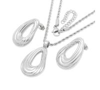 FDEETY 2 Stück Tropfenform Ohrringe Halskette Set Schmuckset Edelstahl Anhänger Kette Damen Schmuck Elegant Wasserwelle Design