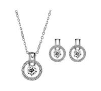 FDEETY 2 Teiliges Schmuckset Runde Kreis Anhänger Halskette Ohrringe Zirkonia Kristall Silber Hochzeit Schmuck Damen Elegant