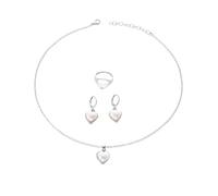 FDEETY 3 Stück Herzförmiger Schmuckset Perlmutt Halskette Ohrringe Ring Damen Schmuck Elegante Juwelenkollektion Hochzeitsschmuck