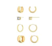 FDEETY 4 Paar Creolen Ohrringe Set Huggie Hoop Ohrstecker Zirkonia Schmuck Damen Edelstahl Klassisch Elegant Minimalistisch