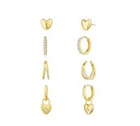 FDEETY 4 Paar Herzform Ohrringe Set Zirkonia Creolen Huggie Ohrstecker 14k Vergoldet Damen Schmuck Hypoallergen Wasserfest