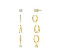 FDEETY 4 Paar Klassische Ohrringe Set Zirkonia Creolen Ohrstecker Kombination Schmuck Damen Elegante Ohrringe Verschiedene Formen