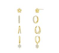FDEETY 4 Paar Ohrringe Set Blume Stern Creolen Huggie Ohrstecker Zirkonia Schmuck 14k Vergoldet Hypoallergen Damen Ohrschmuck