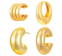 FDEETY 4 Stück Geometrische Ohrklemmen Set Mehrschichtige Ohrmanschetten Dicke Creolen Ohrringe Schmuckset Damen Elegant