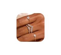 FDEETY 4 Stück Zierliche Zirkonia Ringe Set Stapelbar Schmuck Damenringe Glänzend Schmuckset Hochwertig Edel Verlobungsringe Klassisch Elegant Zeitlos