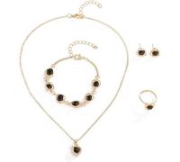FDEETY 4PCS Schmuckset Anhänger Zirkonia Halskette Ohrringe Herz Armband und Ringe Schmuck Set für Freundin Weihnachten Valentinstag Muttertags für Damen Mädchen