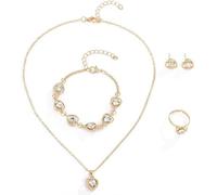 FDEETY 4PCS Schmuckset Anhänger Zirkonia Halskette Ohrringe Herz Armband und Ringe Schmuck Set für Freundin Weihnachten Valentinstag Muttertags für Damen Mädchen