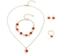 FDEETY 4PCS Schmuckset Anhänger Zirkonia Halskette Ohrringe Herz Armband und Ringe Schmuck Set für Freundin Weihnachten Valentinstag Muttertags für Damen Mädchen