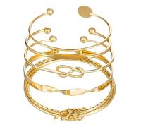 FDEETY 5 Stück Armbänder Set Damen Mehrlagiges Stapelbares Armband Armreif Knoten Kreis Ring Öffnen Geometrisch Armbandset Mode Schmuck Geschenk für Mädchen Frauen (Gold)