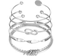 FDEETY 5 Stück Armbänder Set Damen Mehrlagiges Stapelbares Armband Armreif Knoten Kreis Ring Öffnen Geometrisch Armbandset Mode Schmuck Geschenk für Mädchen Frauen (Silber)
