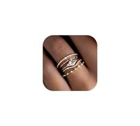 FDEETY 5 Stück Elegante Zirkonia Ringe Set Stapelbar Schmuck Damenringe 14k Goldplattiert Kristall Schmuckset Minimalistisch Zart Hochzeitsringe