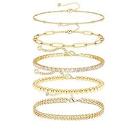 FDEETY 5 Stück Mehrschichtige Armbänder Set Gliederkette Strass Armreif Kugelkette Damenarmband Schmuckset