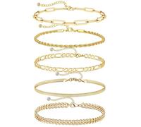 FDEETY 5 Stück Mehrschichtige Armbänder Set Gliederkette Strass Armreif Kugelkette Damenarmband Schmuckset