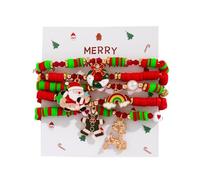 FDEETY 5 Stück Weihnachtsthema Armband Set Bunte Scheiben Perlenarmband Elastisch Winterfest Schmuck Damen Accessoires Weihnachtsmotiv Anhänger Armschmuck