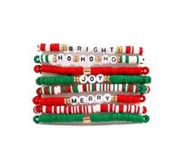 FDEETY 5 Stück Weihnachtsthema Armband Set Bunte Scheiben Perlenarmband Elastisch Winterfest Schmuck Damen Accessoires Weihnachtsmotiv Anhänger Armschmuck