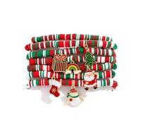 FDEETY 5 Stück Weihnachtsthema Armband Set Bunte Scheiben Perlenarmband Elastisch Winterfest Schmuck Damen Accessoires Weihnachtsmotiv Anhänger Armschmuck