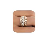 FDEETY 5 Stück Zierliche Blatt Zirkonia Ringe Set Stapelbar Mehrschichtig Damen Schmuck Hochwertig Elegant Luxuriös Glänzend Zeitlos