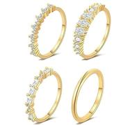 FDEETY 5 Stück Zirkonia Ringe Set Stapelbar Glänzend 14k Goldring Schmuckset Damenringe Kristall Schmuck Elegant Minimalistisch