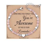 FDEETY Armband Damen Stilvoll Stein Handgefertigte Armbänder mit Perlen Perfekt für Yoga Meditation Geschenke Handgefertigt Langlebig（Rosenquarz）