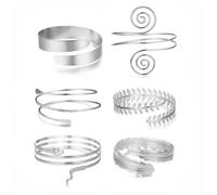 FDEETY Armband Schmuck Damen 6 Stück Legierung Metall Schlangenarmband Arm Cuff Punk Armreifen perfekt für Partys Festivals und Alltagsmode（Silber）