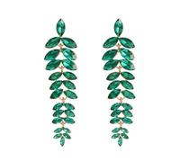 FDEETY Blatt Kristall Ohrringe Hängend Lang Tropfen Ohrhänger Elegant Schmuck Damen Accessoire Hochzeit Abend Statement