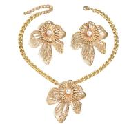 FDEETY Blütenblatt Schmuckset Halskette Ohrringe Perle Anhänger Gliederkette Damen Schmuck Blumen Motiv Elegante Accessoires