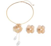 FDEETY Blumen Schmuckset Halskette Ohrringe Perlen Anhänger Damen Schmuck Elegante Blüten Accessoires Hochzeit Schmuckkollektion