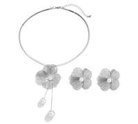 FDEETY Blumen Schmuckset Halskette Ohrringe Perlen Anhänger Damen Schmuck Elegante Blüten Accessoires Hochzeit Schmuckkollektion