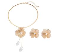 FDEETY Blumen Schmuckset Ohrstecker Halskette Perle Anhänger Damen Schmuck Elegant Hochzeit Brautschmuck Jubiläum Accessoires