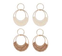 FDEETY Ohrringe für Damen Bohemian Raffia Hoop baumeln Ohrringe Hand gefertigte Stroh Wicker Rattan Ohrringe Runde Ohrringe (Weiß + Khaki)