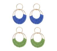 FDEETY Bohemian Raffia Ohrringe - Handgefertigte Stroh Wicker Rattan Hoop Ohrringe für Damen (Blau + Grün)